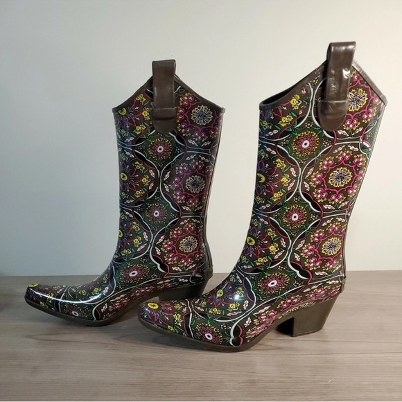 Corky's Boots Women sz7 Nomad Yippy Cowboy Rubber Rain Boots Paisley - Picture 3 of 7